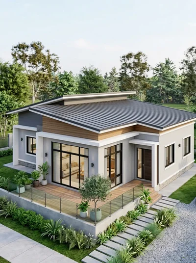 BH-CH-417 cottage house front view, anti‑rust galvanized steel construction, 1‑5 bedroom layout options